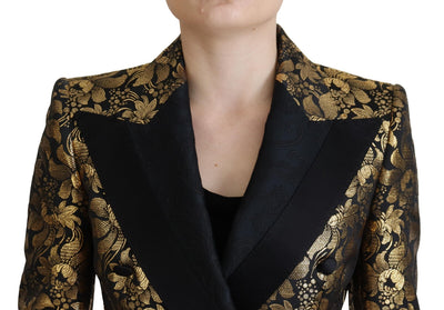 Dolce &amp; Gabbana Zwart Goud Jacquard Jas Blazer Jas