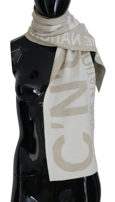 Écharpe châle et chauffe-mains Costume National beige et blanc avec logo
