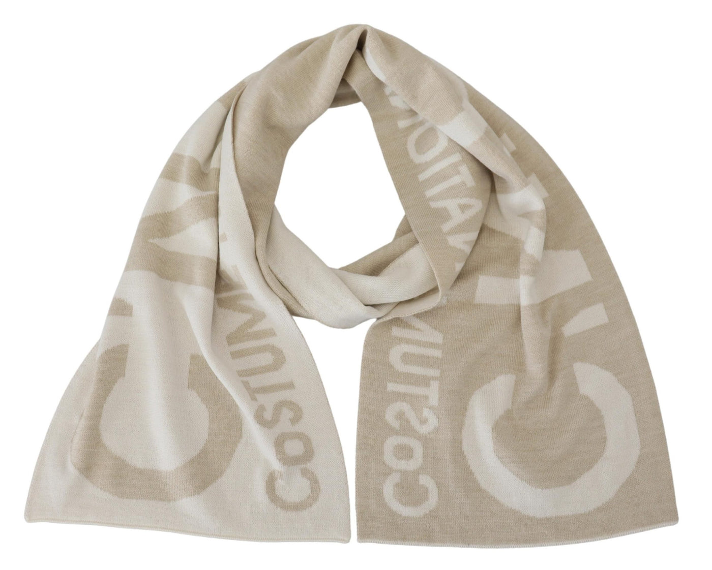 Écharpe châle et chauffe-mains Costume National beige et blanc avec logo