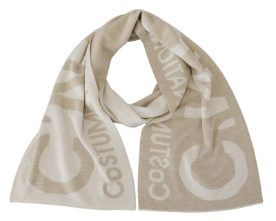 Écharpe châle et chauffe-mains Costume National beige et blanc avec logo
