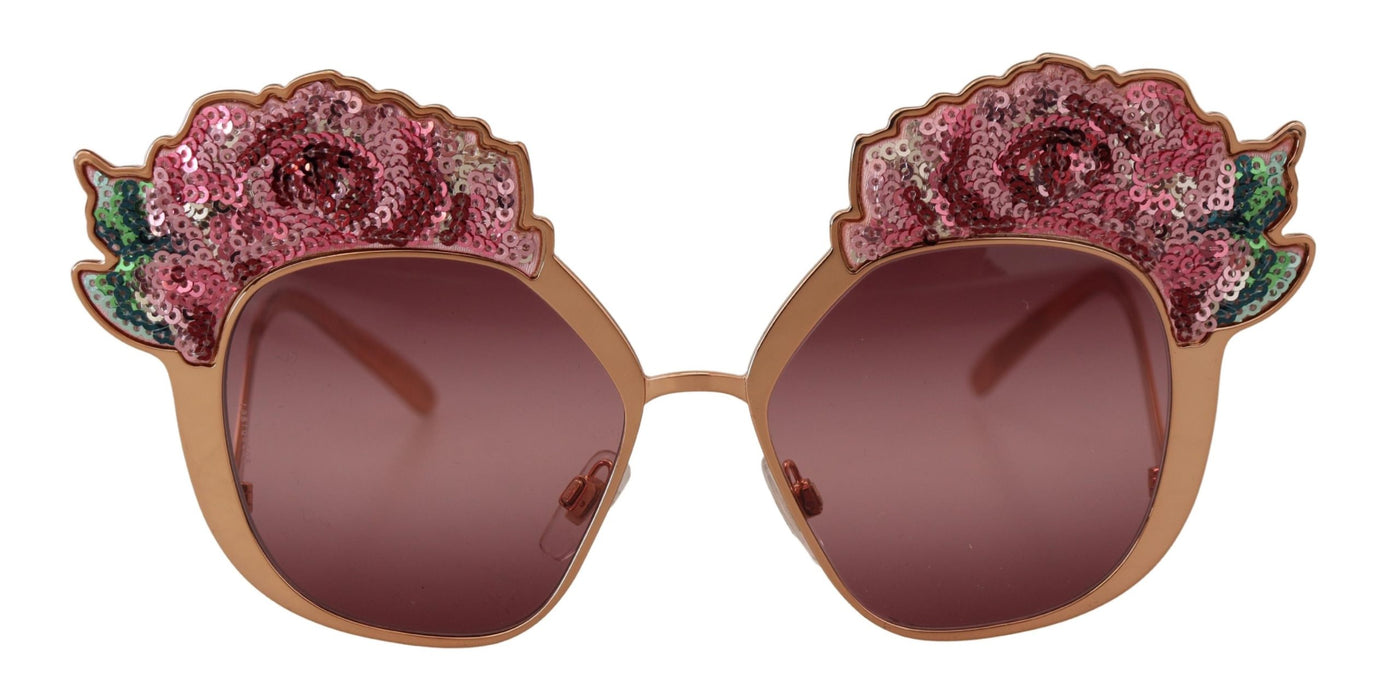 Dolce &amp; Gabbana roze gouden rozen pailletten borduurwerk DG2202 zonnebril