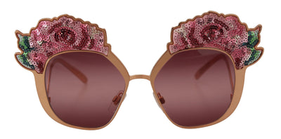 Dolce &amp; Gabbana roze gouden rozen pailletten borduurwerk DG2202 zonnebril