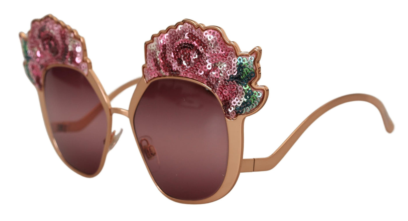 Dolce &amp; Gabbana roze gouden rozen pailletten borduurwerk DG2202 zonnebril