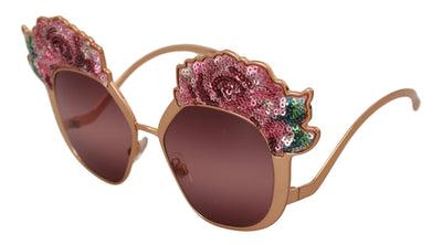 Dolce &amp; Gabbana roze gouden rozen pailletten borduurwerk DG2202 zonnebril