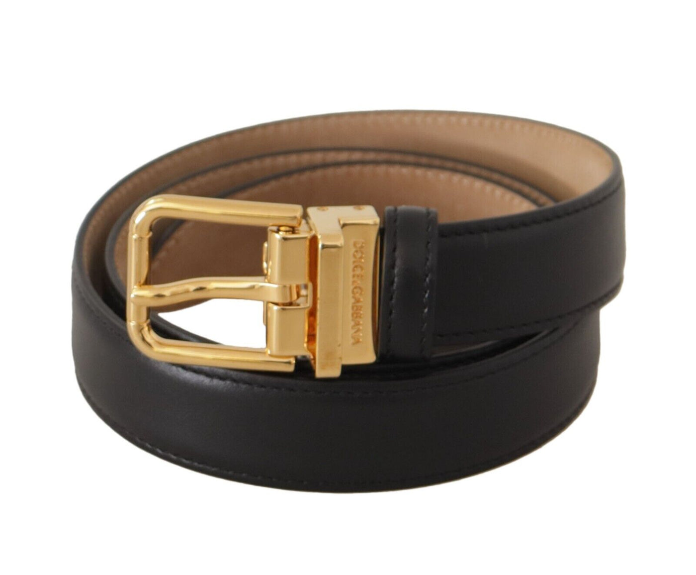 Dolce &amp; Gabbana Zwarte Kalfsleren Riem met Goudkleurig Metalen Logo en Taillegesp