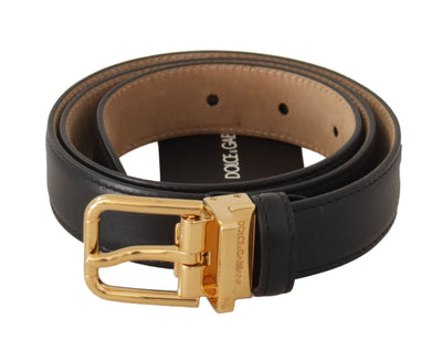 Dolce &amp; Gabbana Zwarte Kalfsleren Riem met Goudkleurig Metalen Logo en Taillegesp