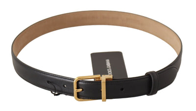 Dolce &amp; Gabbana Zwarte Kalfsleren Riem met Goudkleurig Metalen Logo en Taillegesp