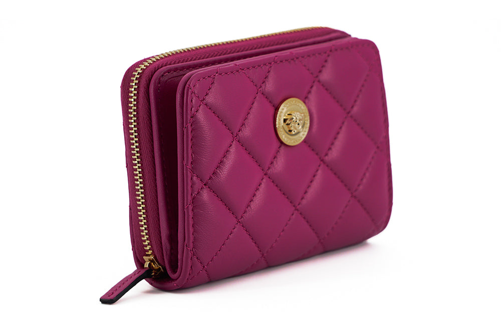 Versace Elegante Paarse Gewatteerde Leren Portemonnee