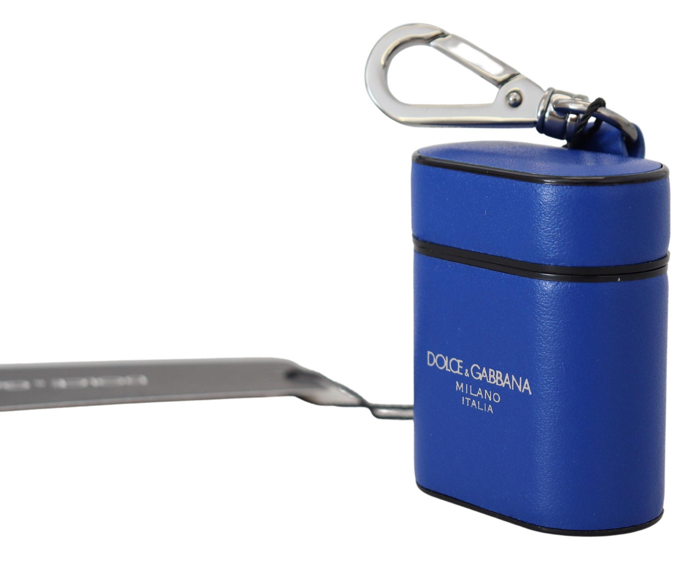 Étui pour Airpods Dolce &amp; Gabbana en cuir bleu avec logo en métal argenté
