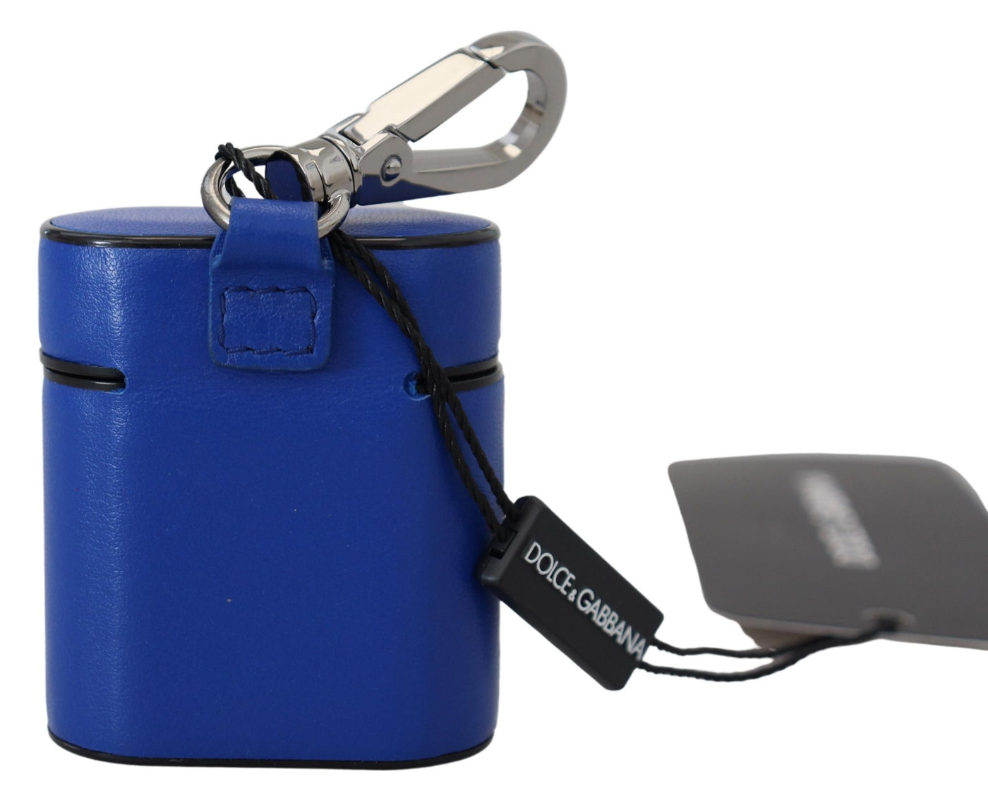 Étui pour Airpods Dolce &amp; Gabbana en cuir bleu avec logo en métal argenté