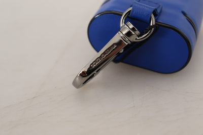 Étui pour Airpods Dolce &amp; Gabbana en cuir bleu avec logo en métal argenté