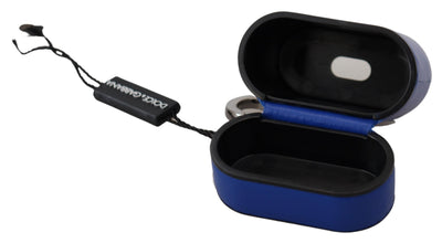 Étui pour Airpods Dolce &amp; Gabbana en cuir bleu avec logo en métal argenté