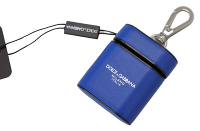 Étui pour Airpods Dolce &amp; Gabbana en cuir bleu avec logo en métal argenté
