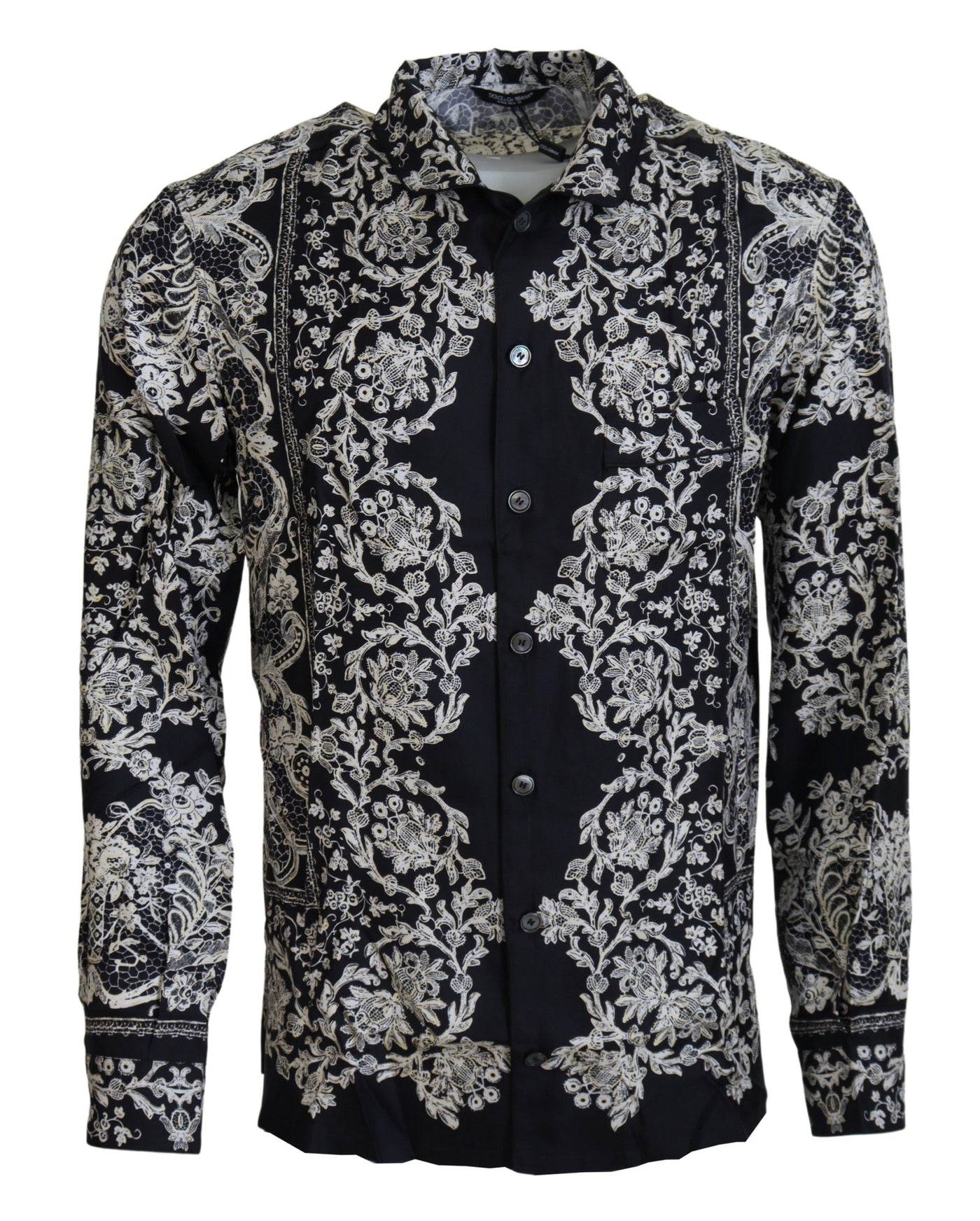 Chemise décontractée en satin baroque à fleurs bleues Dolce &amp; Gabbana