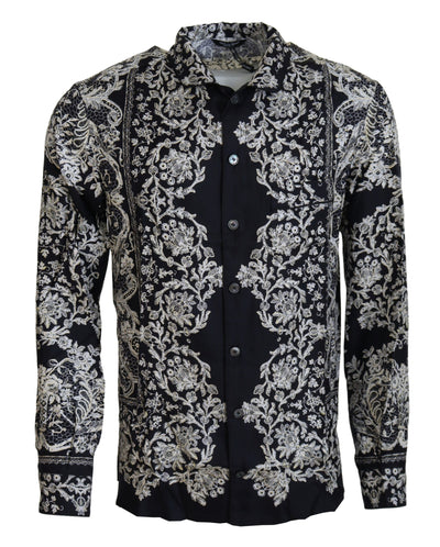 Chemise décontractée en satin baroque à fleurs bleues Dolce &amp; Gabbana