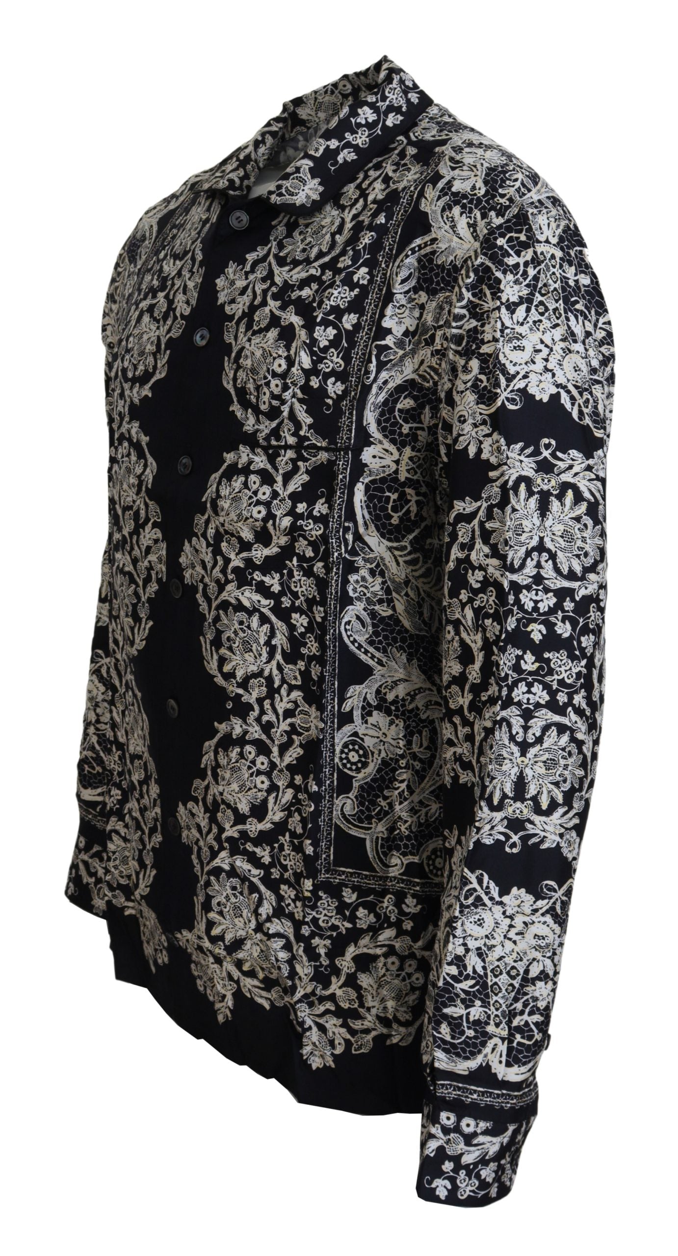 Chemise décontractée en satin baroque à fleurs bleues Dolce &amp; Gabbana