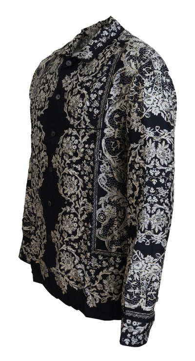 Chemise décontractée en satin baroque à fleurs bleues Dolce &amp; Gabbana