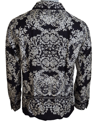 Chemise décontractée en satin baroque à fleurs bleues Dolce &amp; Gabbana