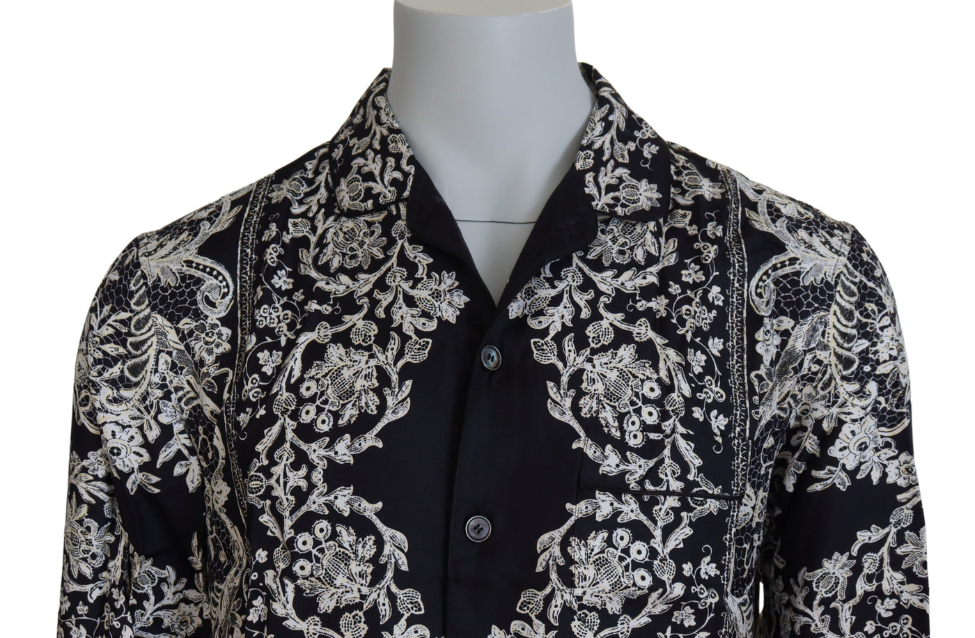 Chemise décontractée en satin baroque à fleurs bleues Dolce &amp; Gabbana