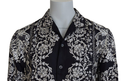 Chemise décontractée en satin baroque à fleurs bleues Dolce &amp; Gabbana