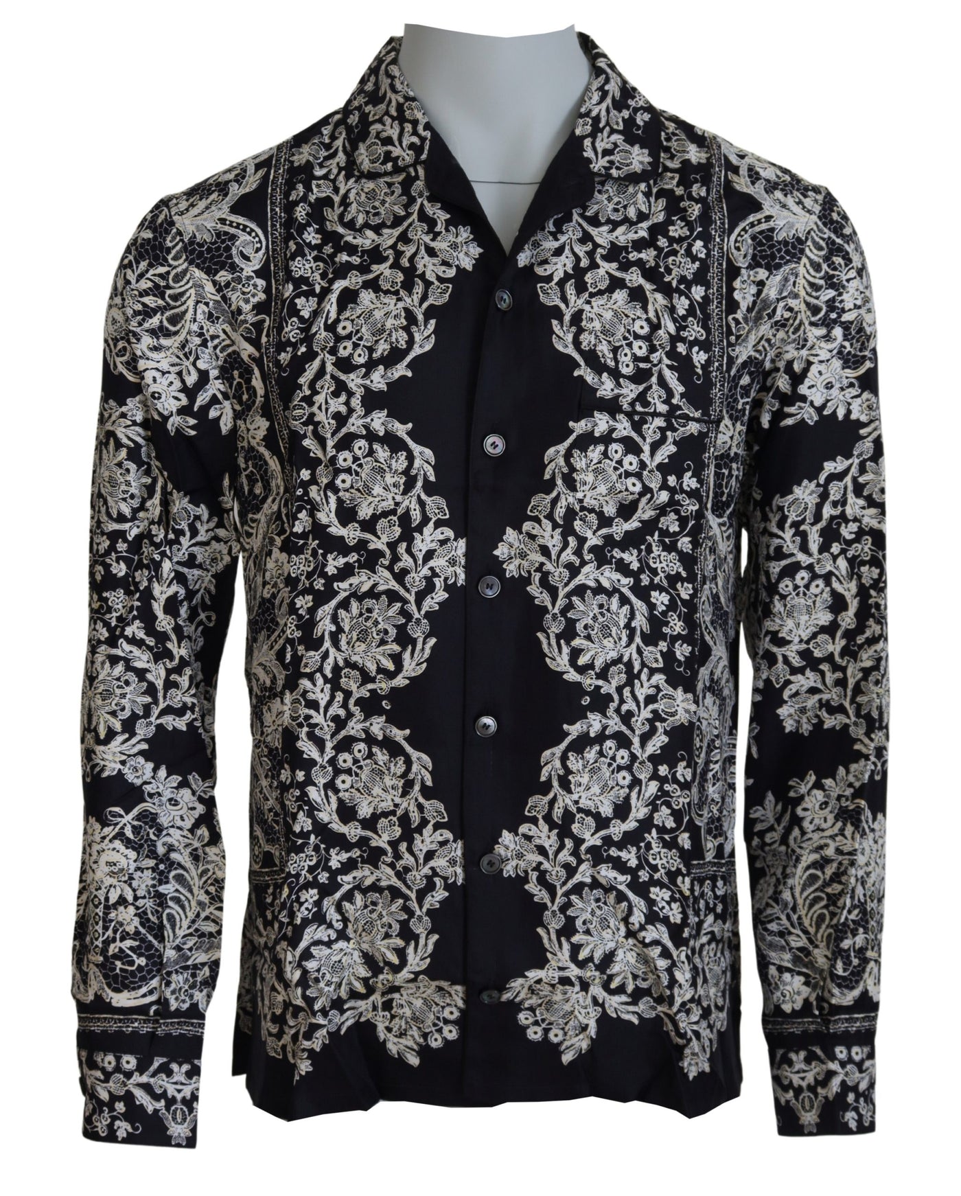 Chemise décontractée en satin baroque à fleurs bleues Dolce &amp; Gabbana