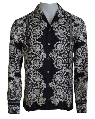 Chemise décontractée en satin baroque à fleurs bleues Dolce &amp; Gabbana