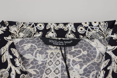Chemise décontractée en satin baroque à fleurs bleues Dolce &amp; Gabbana