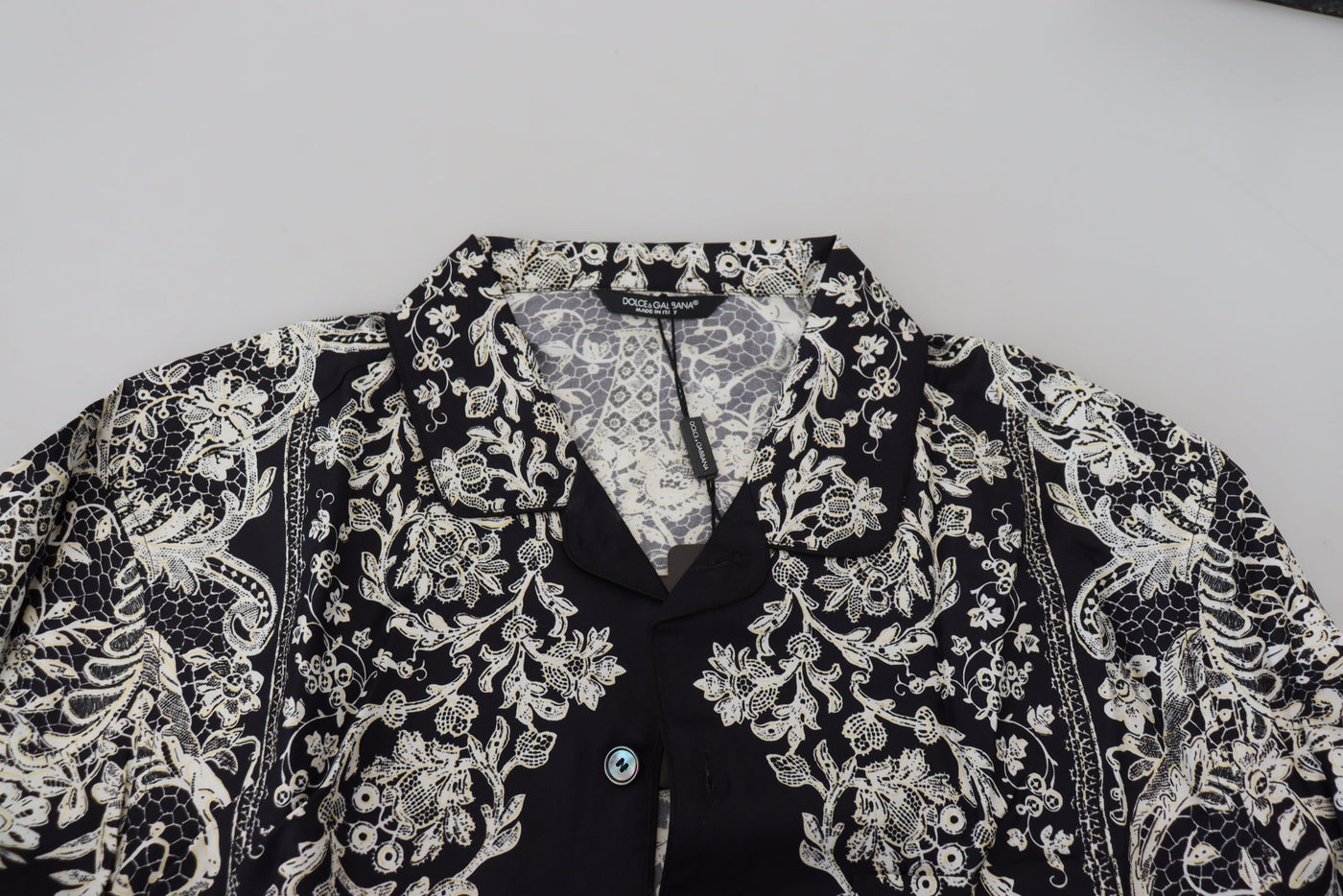 Chemise décontractée en satin baroque à fleurs bleues Dolce &amp; Gabbana