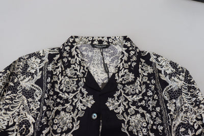 Chemise décontractée en satin baroque à fleurs bleues Dolce &amp; Gabbana