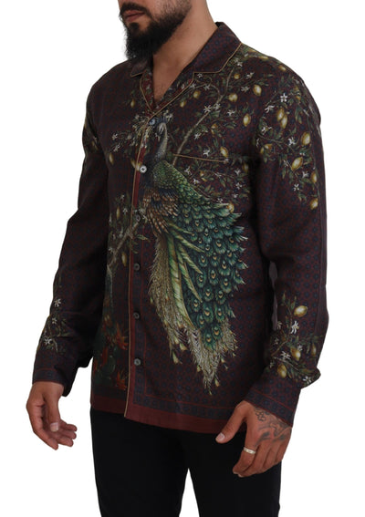 Dolce &amp; Gabbana Bordeaux Struisvogel Zijden Satijn Casual Herenoverhemd
