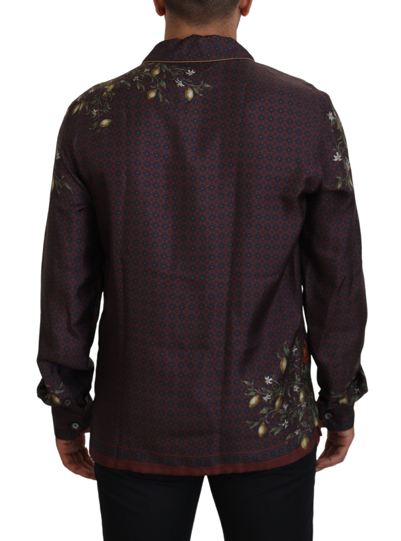 Dolce &amp; Gabbana Bordeaux Struisvogel Zijden Satijn Casual Herenoverhemd