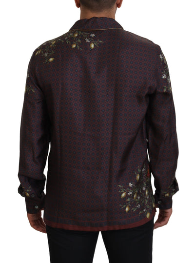 Dolce &amp; Gabbana Bordeaux Struisvogel Zijden Satijn Casual Herenoverhemd