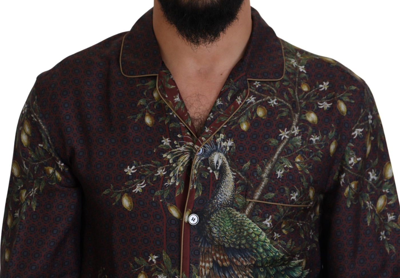 Dolce &amp; Gabbana Bordeaux Struisvogel Zijden Satijn Casual Herenoverhemd