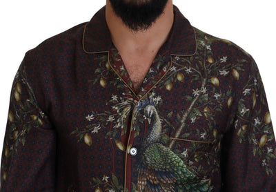 Dolce &amp; Gabbana Bordeaux Struisvogel Zijden Satijn Casual Herenoverhemd