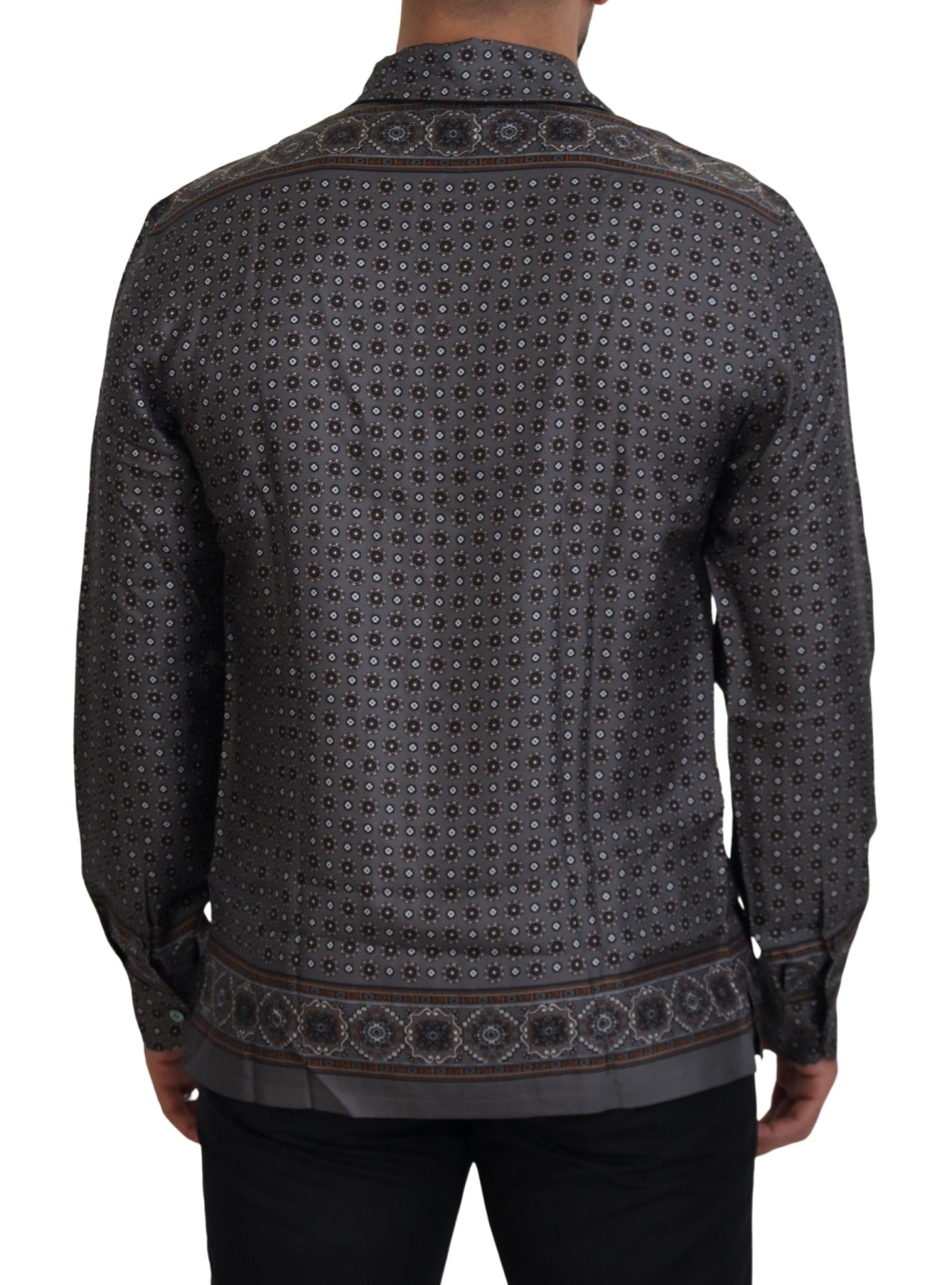Dolce &amp; Gabbana Grijs Barok Zijden Satijnen Casual Shirt