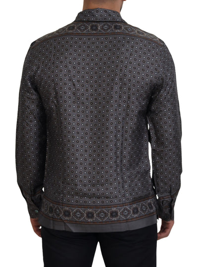 Dolce &amp; Gabbana Grijs Barok Zijden Satijnen Casual Shirt