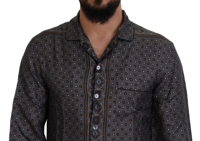 Dolce &amp; Gabbana Grijs Barok Zijden Satijnen Casual Shirt