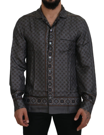 Dolce &amp; Gabbana Grijs Barok Zijden Satijnen Casual Shirt