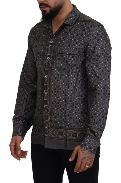 Dolce &amp; Gabbana Grijs Barok Zijden Satijnen Casual Shirt