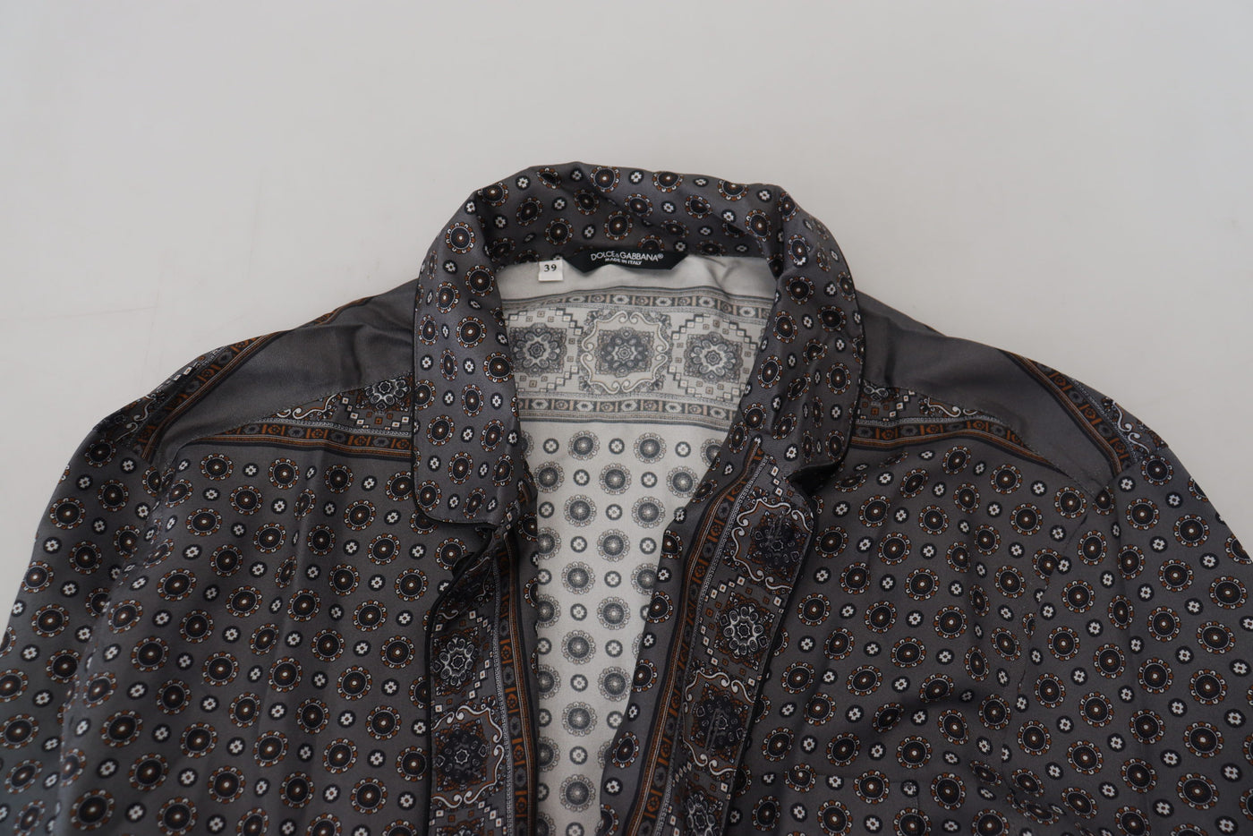 Dolce &amp; Gabbana Grijs Barok Zijden Satijnen Casual Shirt