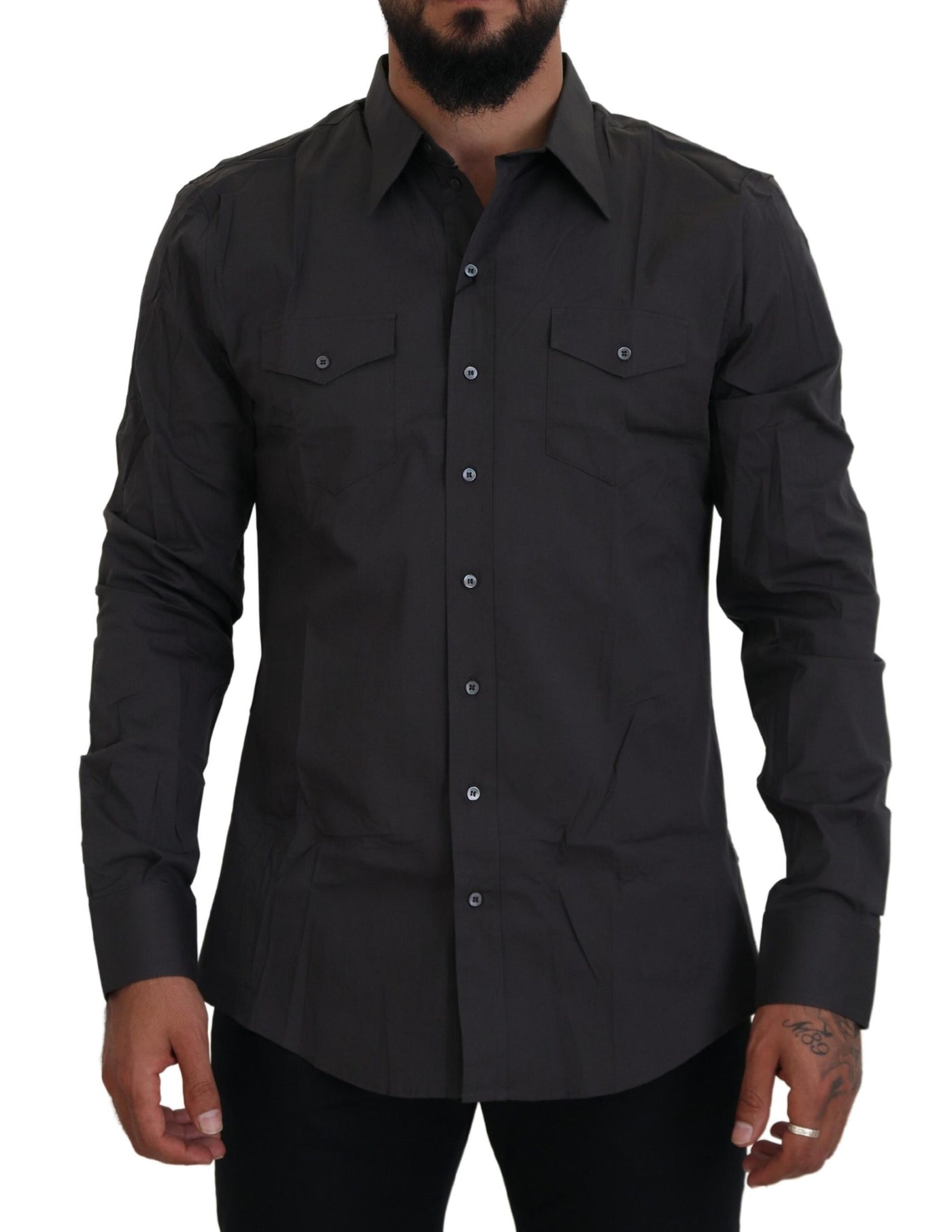 Chemise habillée stretch coupe slim grise SICILIA de Dolce &amp; Gabbana