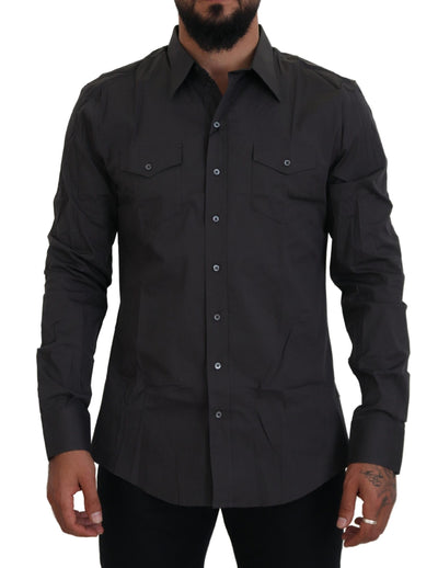 Chemise habillée stretch coupe slim grise SICILIA de Dolce &amp; Gabbana