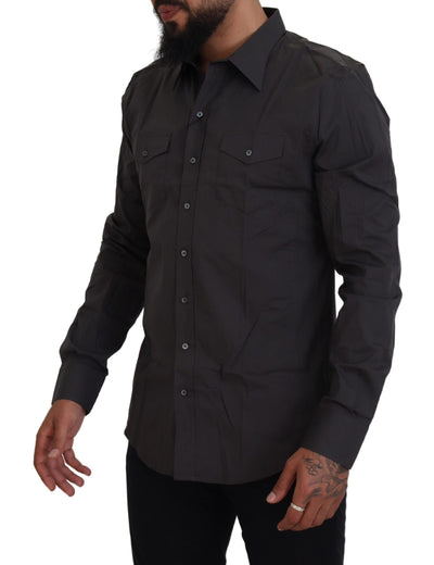 Chemise habillée stretch coupe slim grise SICILIA de Dolce &amp; Gabbana