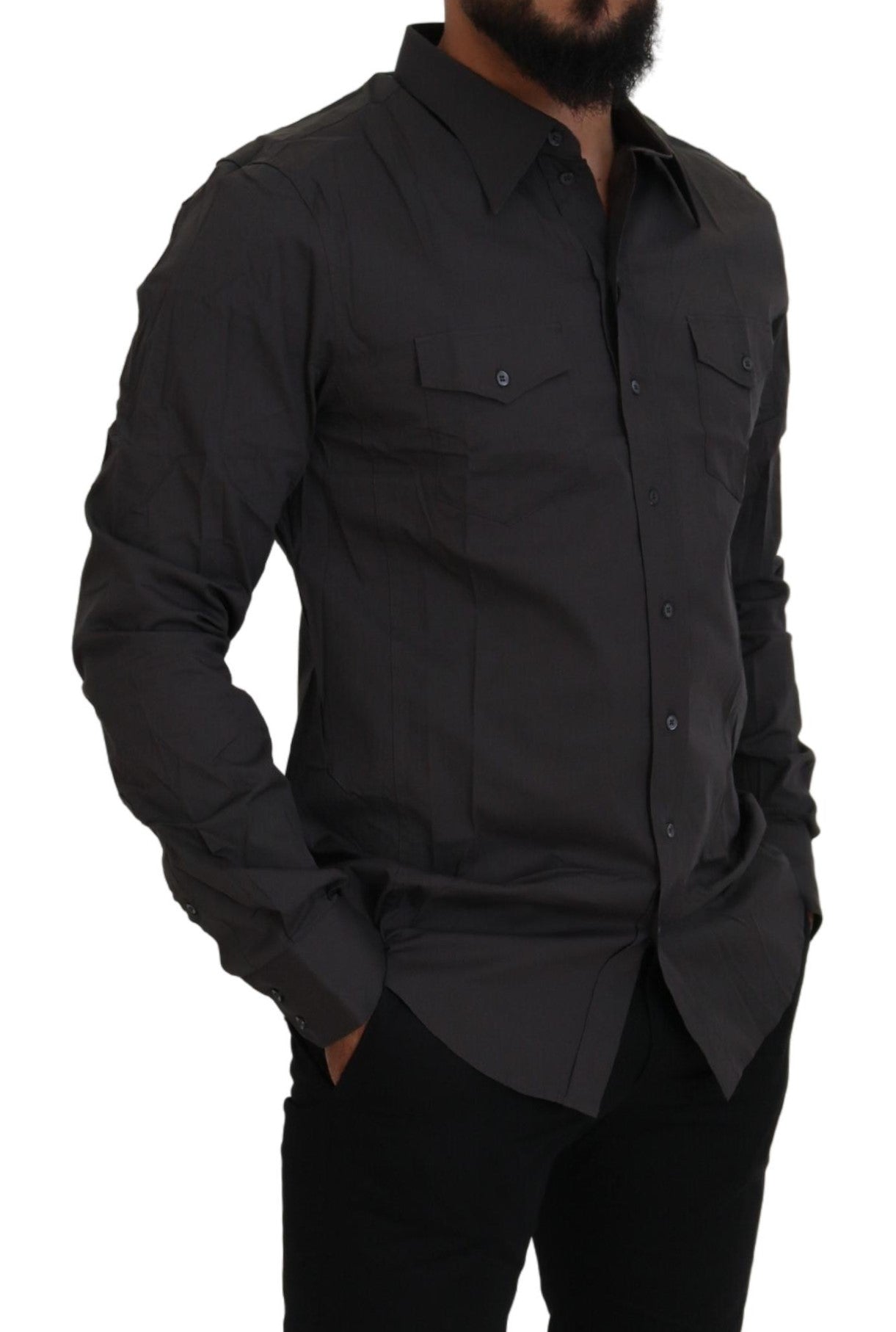 Chemise habillée stretch coupe slim grise SICILIA de Dolce &amp; Gabbana