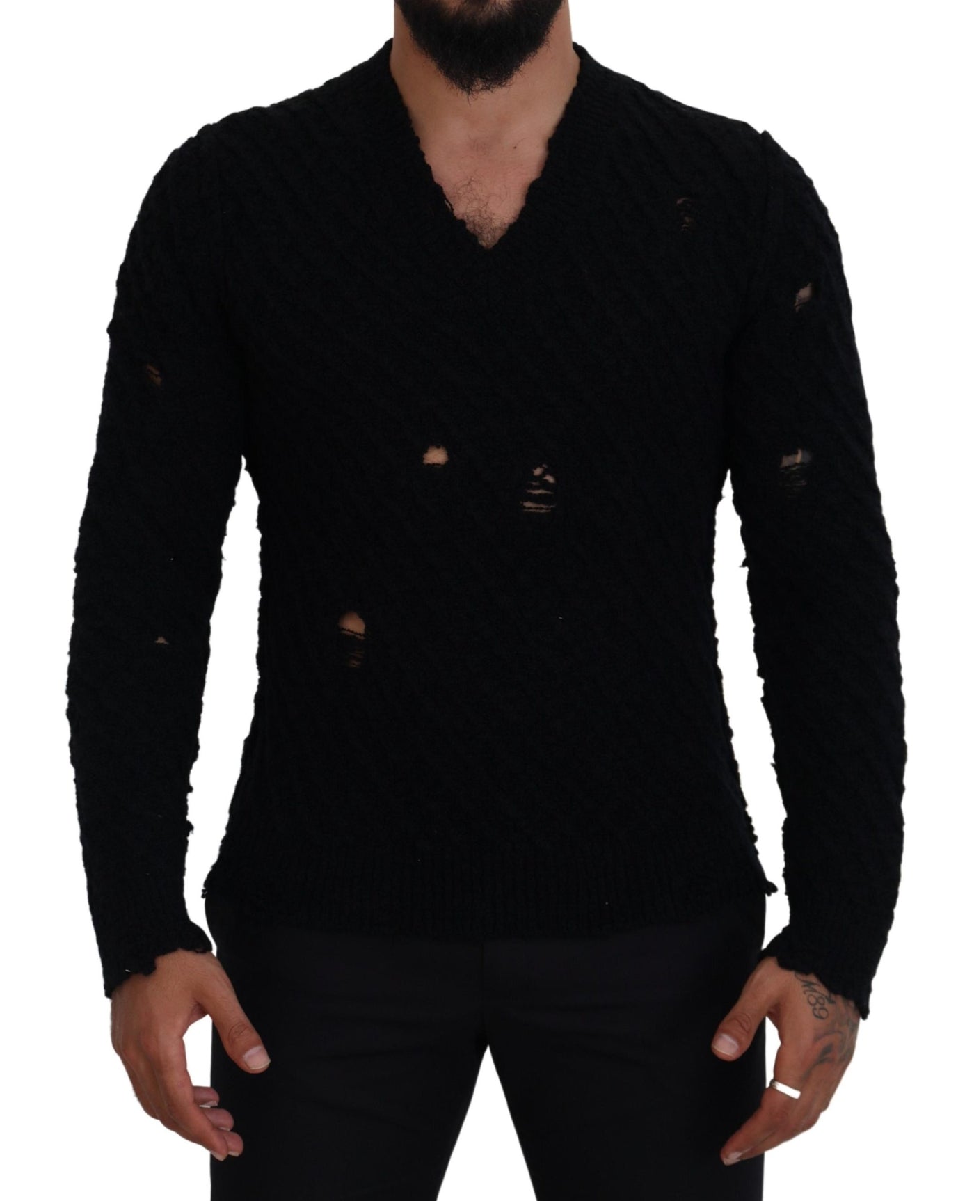 Dolce &amp; Gabbana Zwarte Wollen V-hals Gebreide Trui