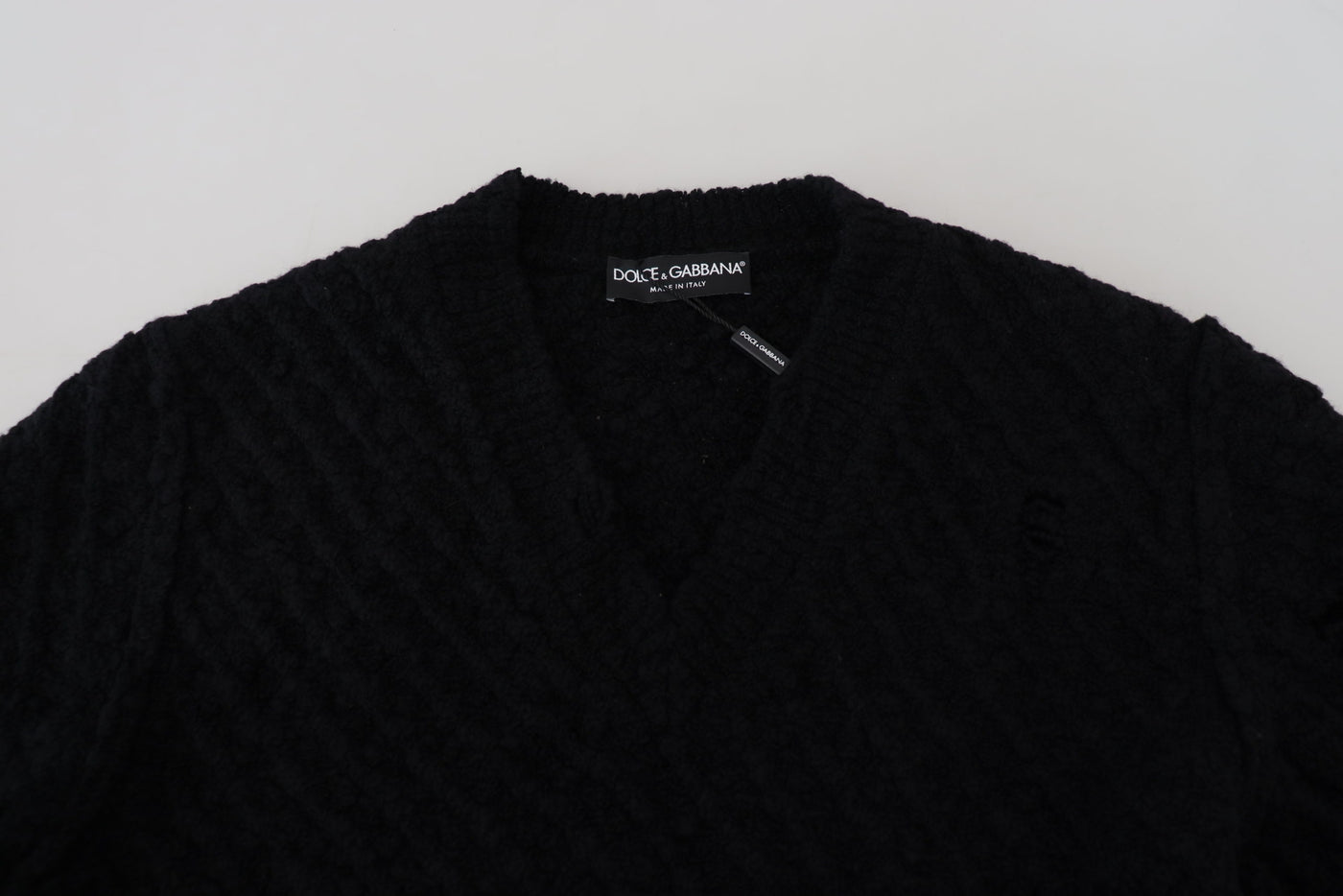 Dolce &amp; Gabbana Zwarte Wollen V-hals Gebreide Trui