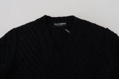 Dolce &amp; Gabbana Zwarte Wollen V-hals Gebreide Trui