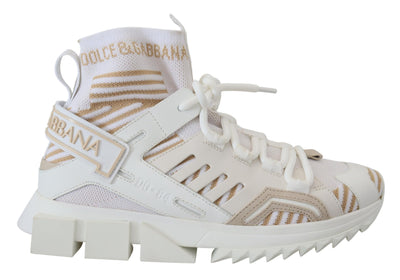 Dolce &amp; Gabbana Wit Beige Sorrento Sneakers Schoenen