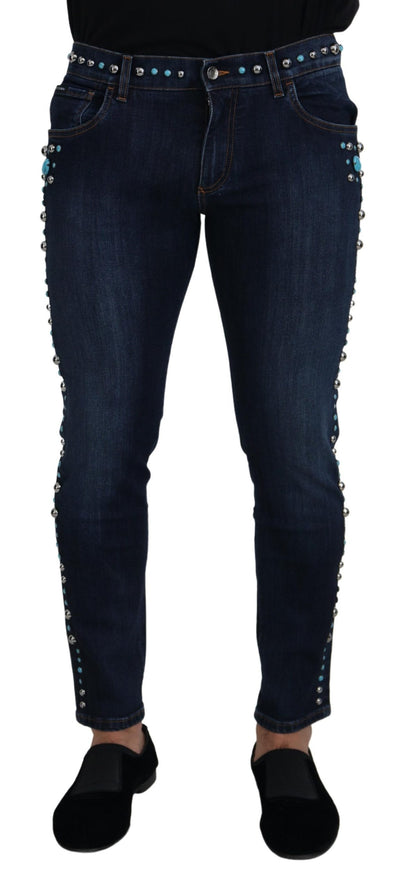 Dolce &amp; Gabbana blauwe katoenen jeans met lage taille en studs