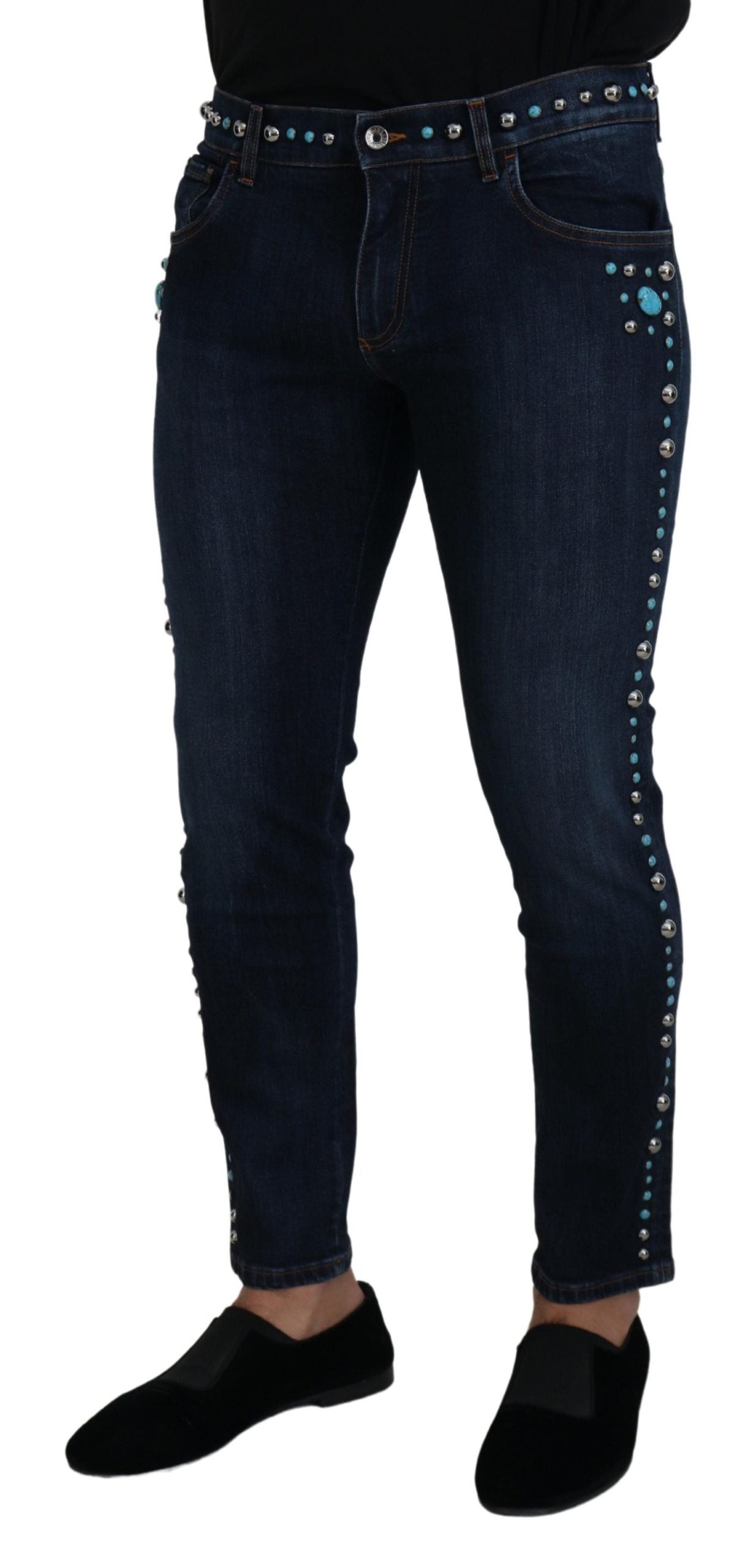 Dolce &amp; Gabbana blauwe katoenen jeans met lage taille en studs